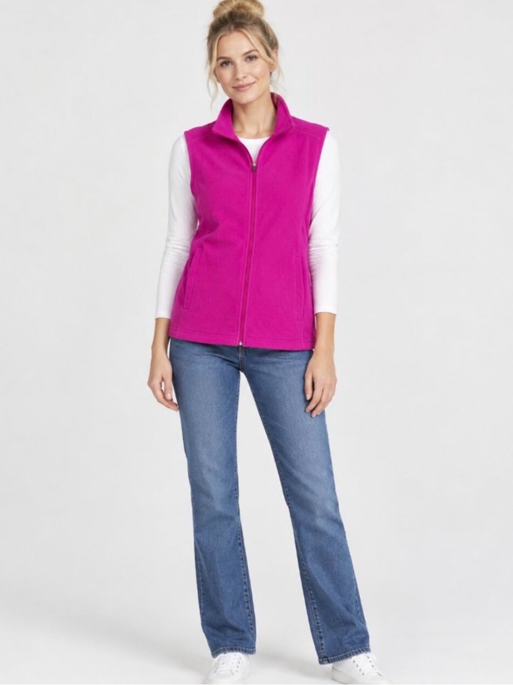 Lands' End Zip-Front Fleece Vest in Hot Pink